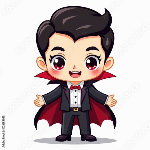 cute cartoon vampire boy isoalted on white background. Halloween character illsutration in chibi style chidlish art