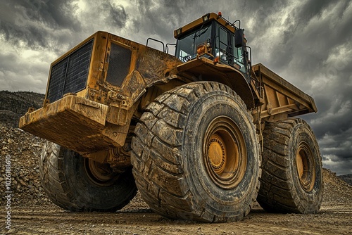 Large Yellow Mining Dump Truck with Massive Tires