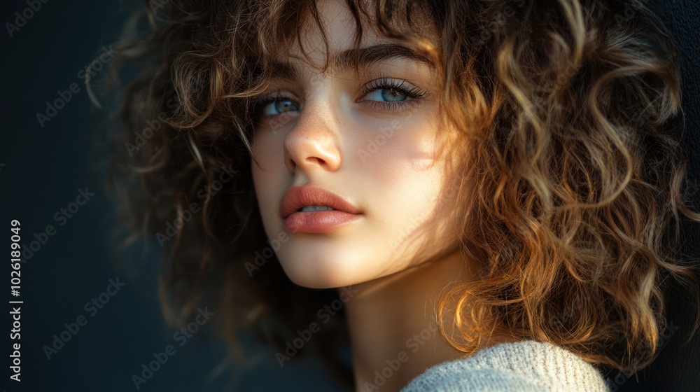Young woman with creative lighting and natural curls - Combining natural hair with experimental lighting techniques, making it ideal for artistic or editorial photography. Young woman with creative lighting and natural curls - Combining natural hair with experimental lighting techniques, making it ideal for artistic or editorial photography.
