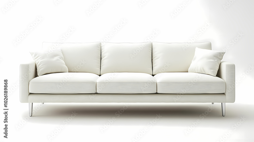 An isolated leather sofa with cushions on a white background, suitable for comfortable seating in a modern home An isolated leather sofa with cushions on a white background, suitable for comfortable seating in a modern home