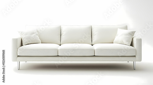 An isolated leather sofa with cushions on a white background, suitable for comfortable seating in a modern home