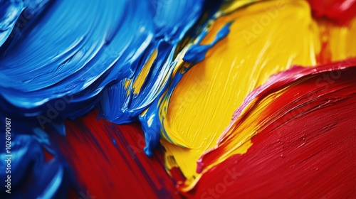 A canvas filled with abstract paint strokes in bold colors like red, blue, and yellow