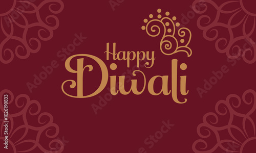 Happy Diwali text. Greeting card or holiday banner. Vector illustration.