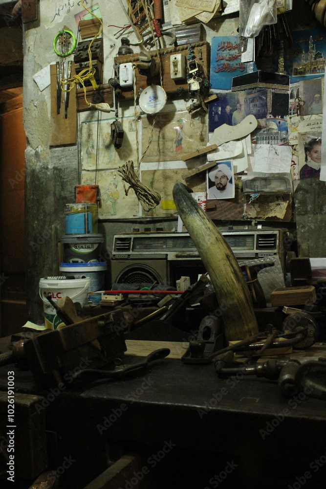 Old workspace filled with objects Old workspace filled with objects