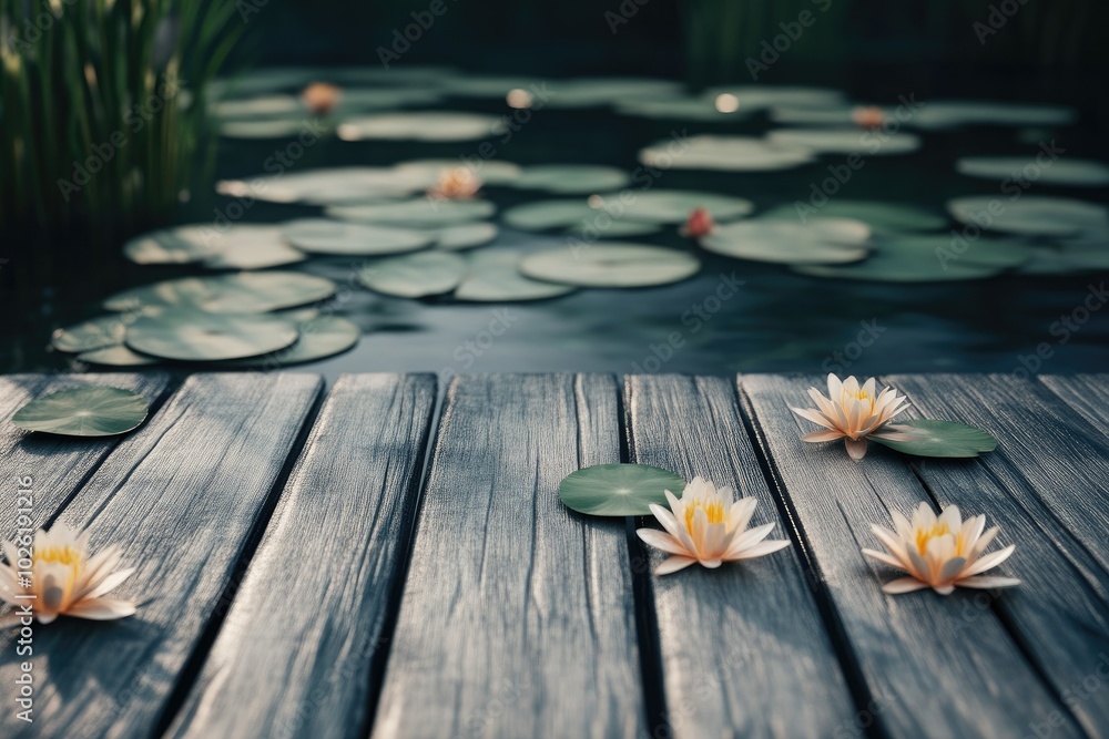 Wooden Serenity: Close-Up of a Lotus Oasis Wooden Serenity: Close-Up of a Lotus Oasis