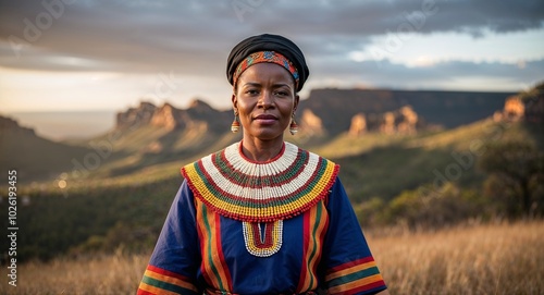 Xhosa woman in traditional attire proud expression portrait photo nature landscape