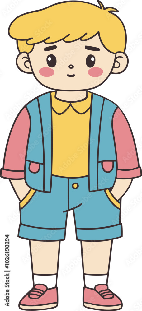 Cute cartoon boy in trendy outfit with pastel colors illustration
