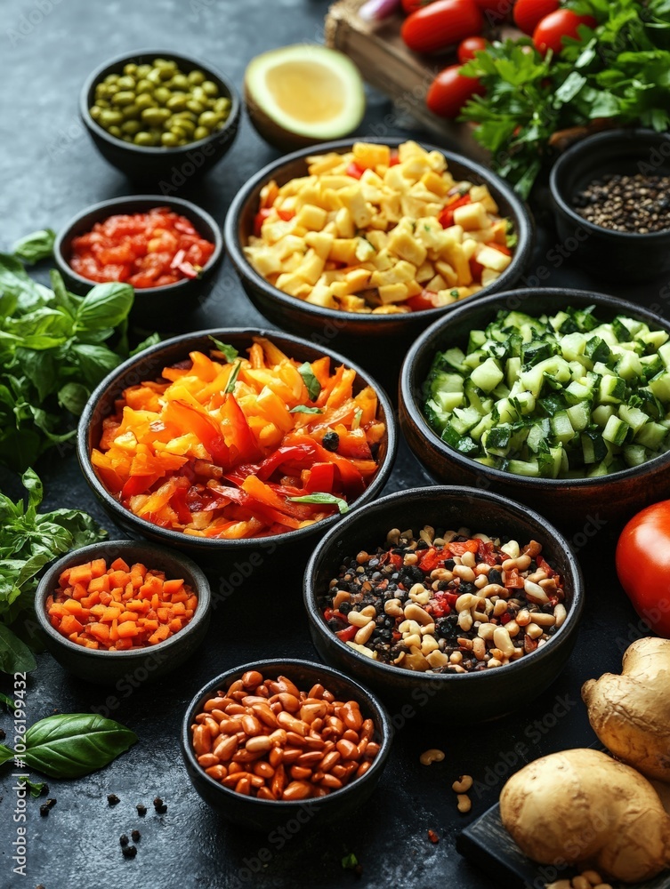 cookbook background, healthy seasonal vegetables, healthy vegetarian food concept. variety of plant foods. dark background cookbook background, healthy seasonal vegetables, healthy vegetarian food concept. variety of plant foods. dark background