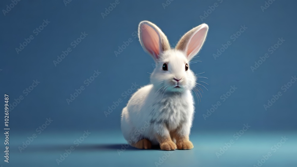 white rabbit on a blue background, Cute Easter bunny white rabbit on a blue background, Cute Easter bunny
