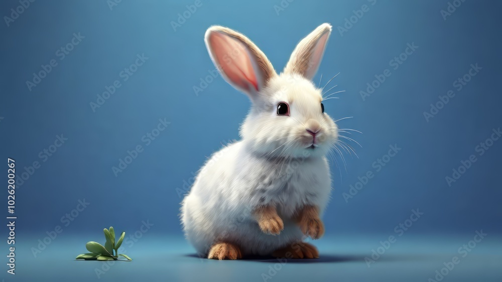 white rabbit on a blue background, Cute Easter bunny white rabbit on a blue background, Cute Easter bunny