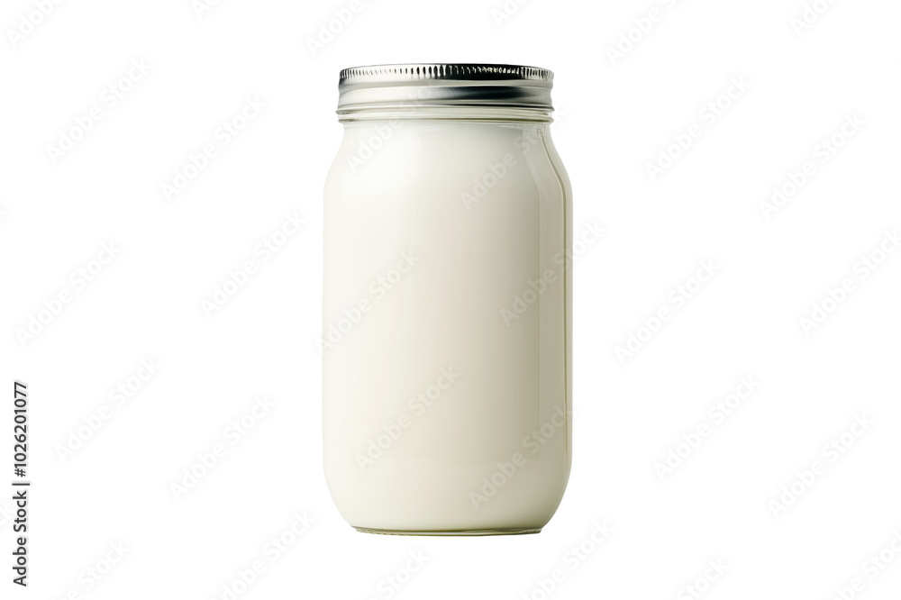 Frozen yogurt in glass jar isolated on white background. Concept of sweet dessert. Frozen yogurt in glass jar isolated on white background. Concept of sweet dessert.