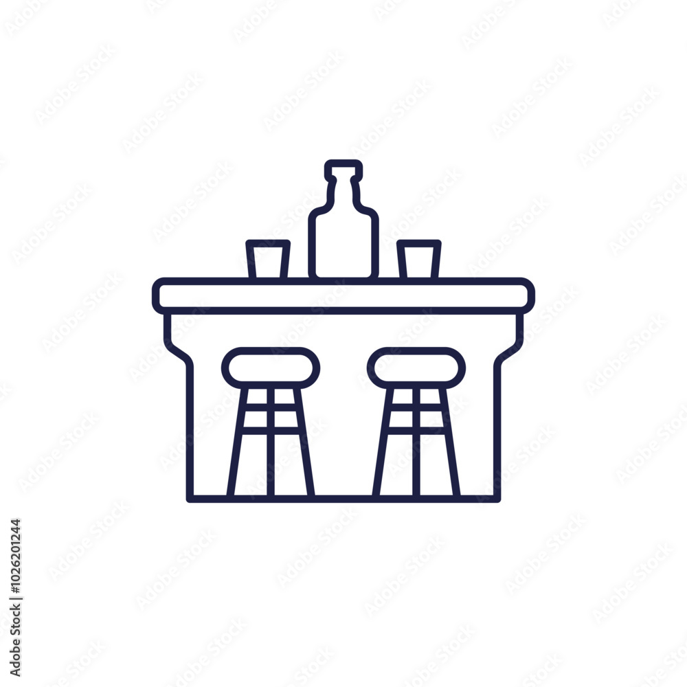 bar counter line icon with a bottle bar counter line icon with a bottle