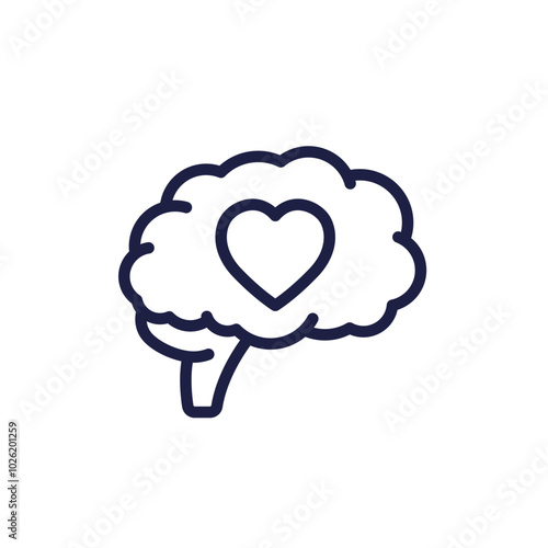 brain and heart icon, line pictogram on white