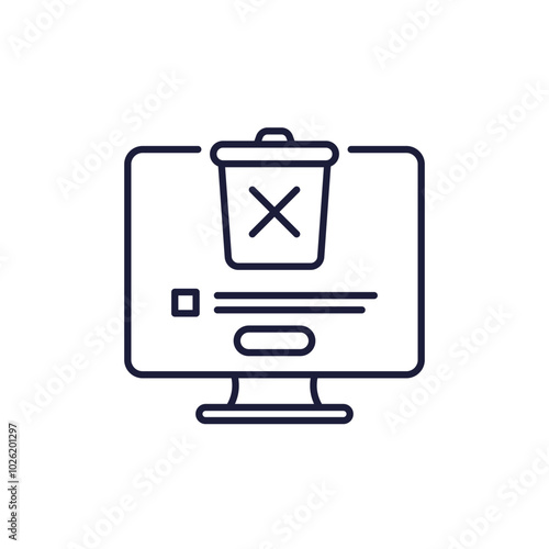 delete line icon with a trash bin and pc