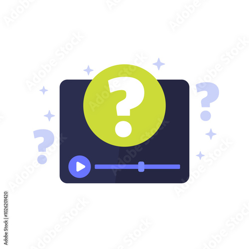 explainer video icon, manual or instruction video, flat vector design