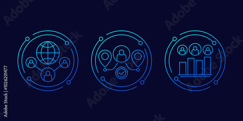 outsourcing icons with people, outsourced workers or team, linear design
