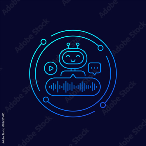 Voice assistant icon with a robot, linear design