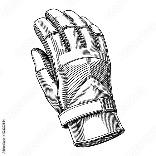 Detailed Soccer Goalie Glove with Strap in Black and White Outline Line Art Drawing