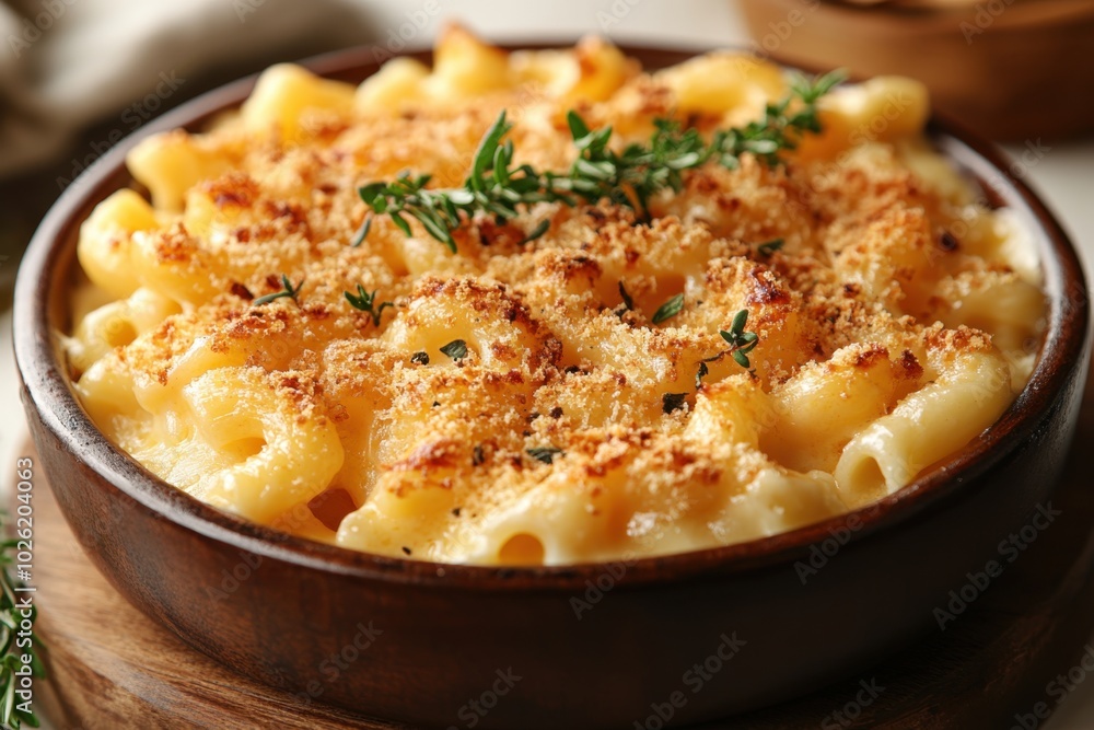 A serving of mac and cheese with breadcrumbs isolated on white background. A serving of mac and cheese with breadcrumbs isolated on white background.