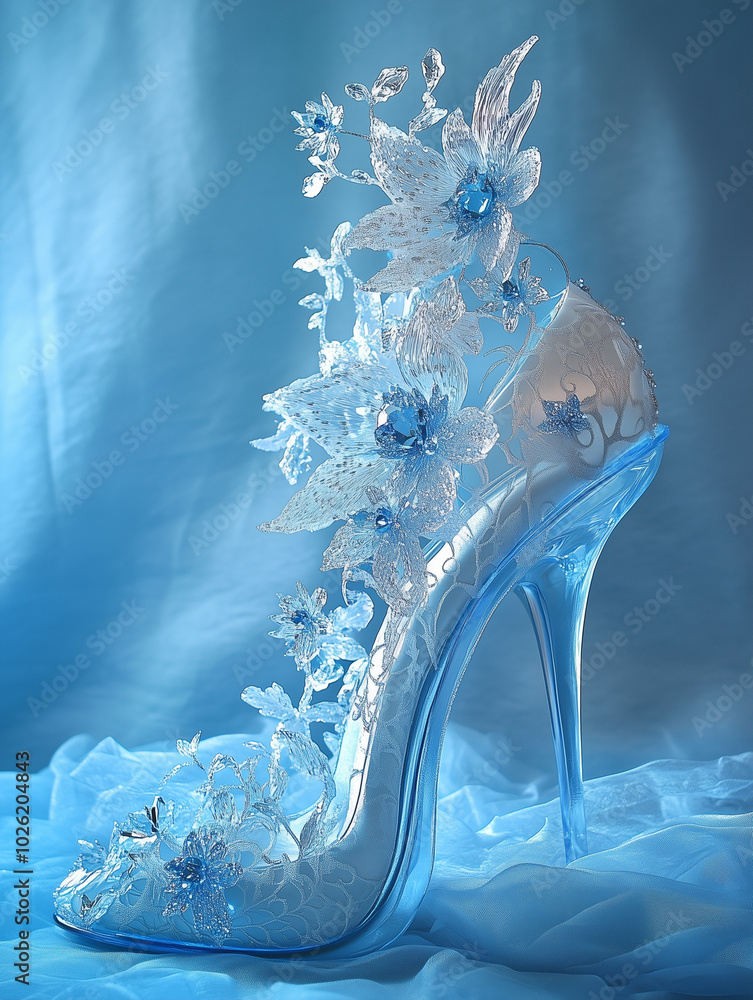 Obraz premium Prussian Blue and Pure White dual-color satin lace high heels with dreamy background