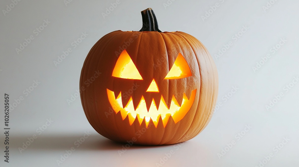Glowing jack-o'-lantern with a scary carved face Glowing jack-o'-lantern with a scary carved face
