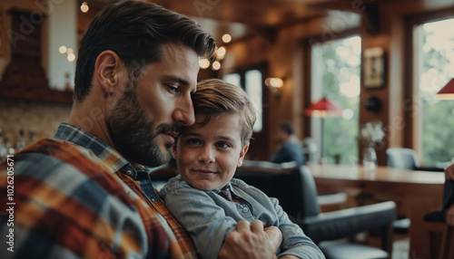 Father and Son Bonding in Cozy Home Interior