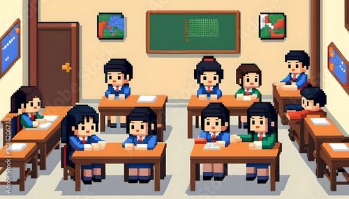 Wallpaper Mural Pixel Art Classroom Scene with Teacher and Students Torontodigital.ca