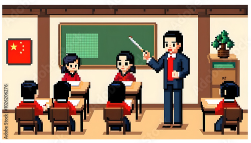 Wallpaper Mural Pixel Art Classroom Scene with Teacher and Students Torontodigital.ca