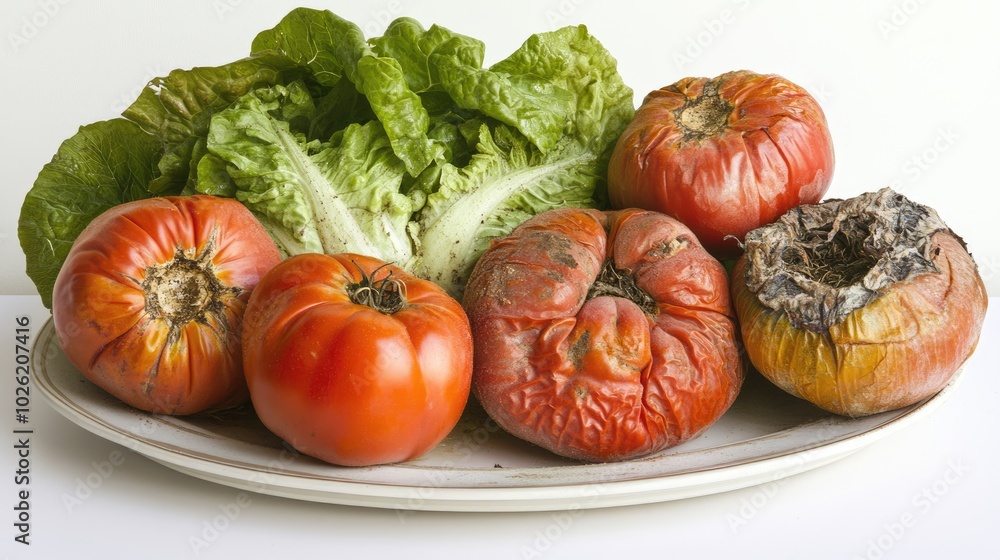 Fresh and Overripe Vegetables on a Plate Fresh and Overripe Vegetables on a Plate