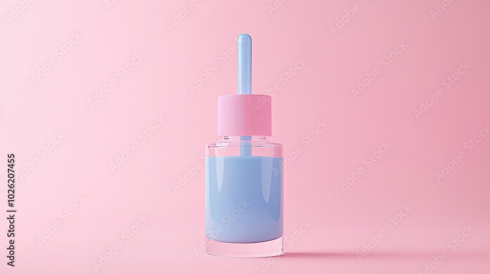 A Glass Bottle of Blue Liquid with a Pink Lid A Glass Bottle of Blue Liquid with a Pink Lid