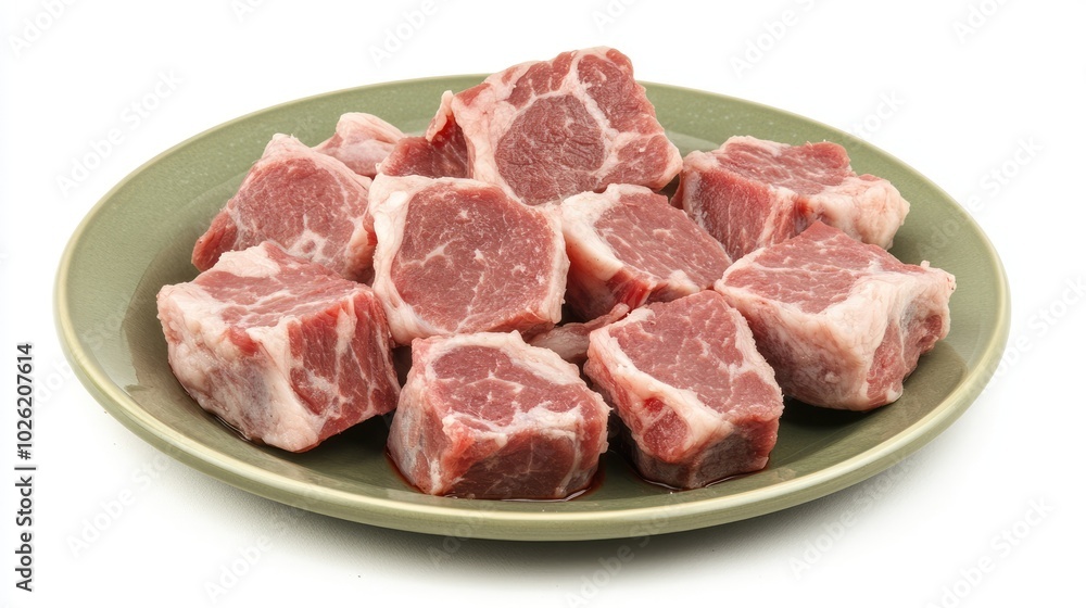 Fresh Chunks of Raw Meat on a Plate Fresh Chunks of Raw Meat on a Plate