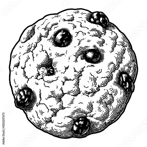 Oatmeal Raisin Cookie with Detailed Texture Black and White Outline Line Art Drawing