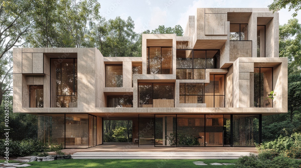 Fototapeta premium Modern Wooden Architectural Structure in Natural Environment