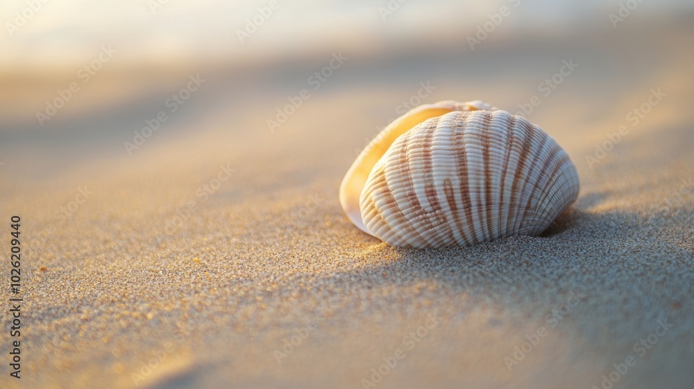 close-up of a small shell on a sandy beach soft natural light minimalist composition ideal for travel and nature-related content. close-up of a small shell on a sandy beach soft natural light minimalist composition ideal for travel and nature-related content.