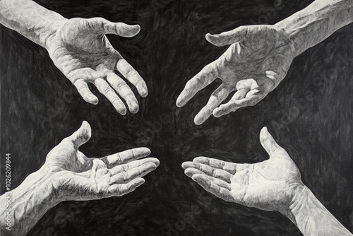 Four Hands Reaching Towards the Center