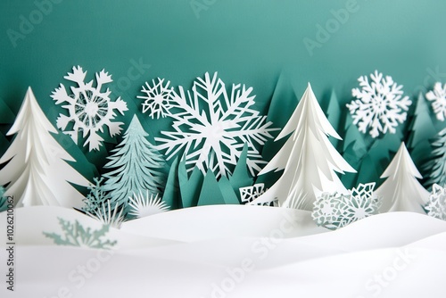 Papercraft Winter Wonderland with Snowflakes and Trees
