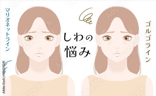 シワに悩む女性のイラスト