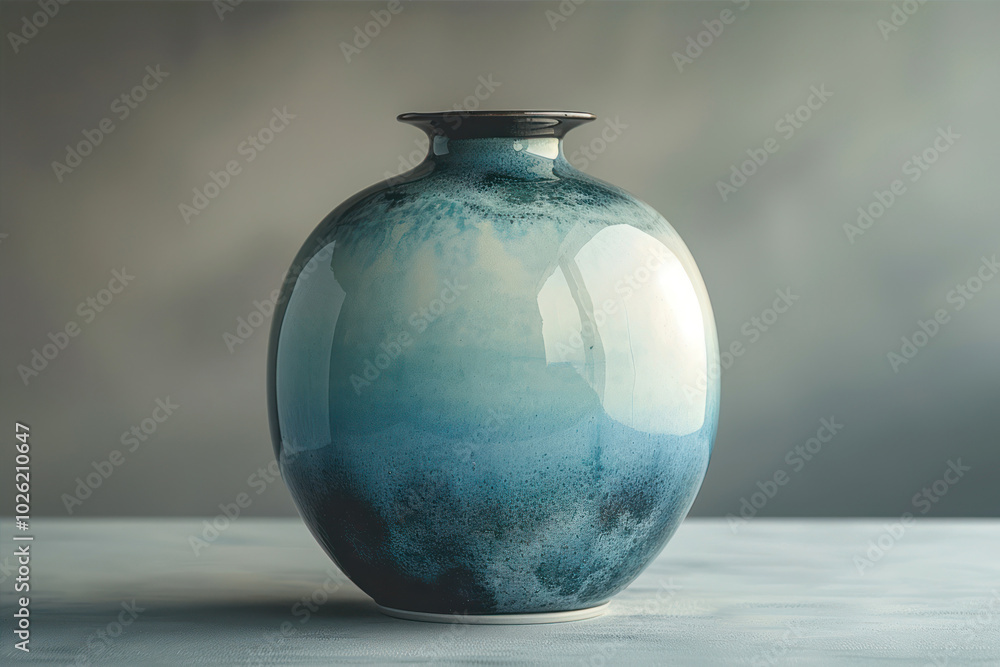 Unique Moon Jar Ceramic Pottery in Whimsical Square Shape With a Serene Blue Gradient Finish Unique Moon Jar Ceramic Pottery in Whimsical Square Shape With a Serene Blue Gradient Finish