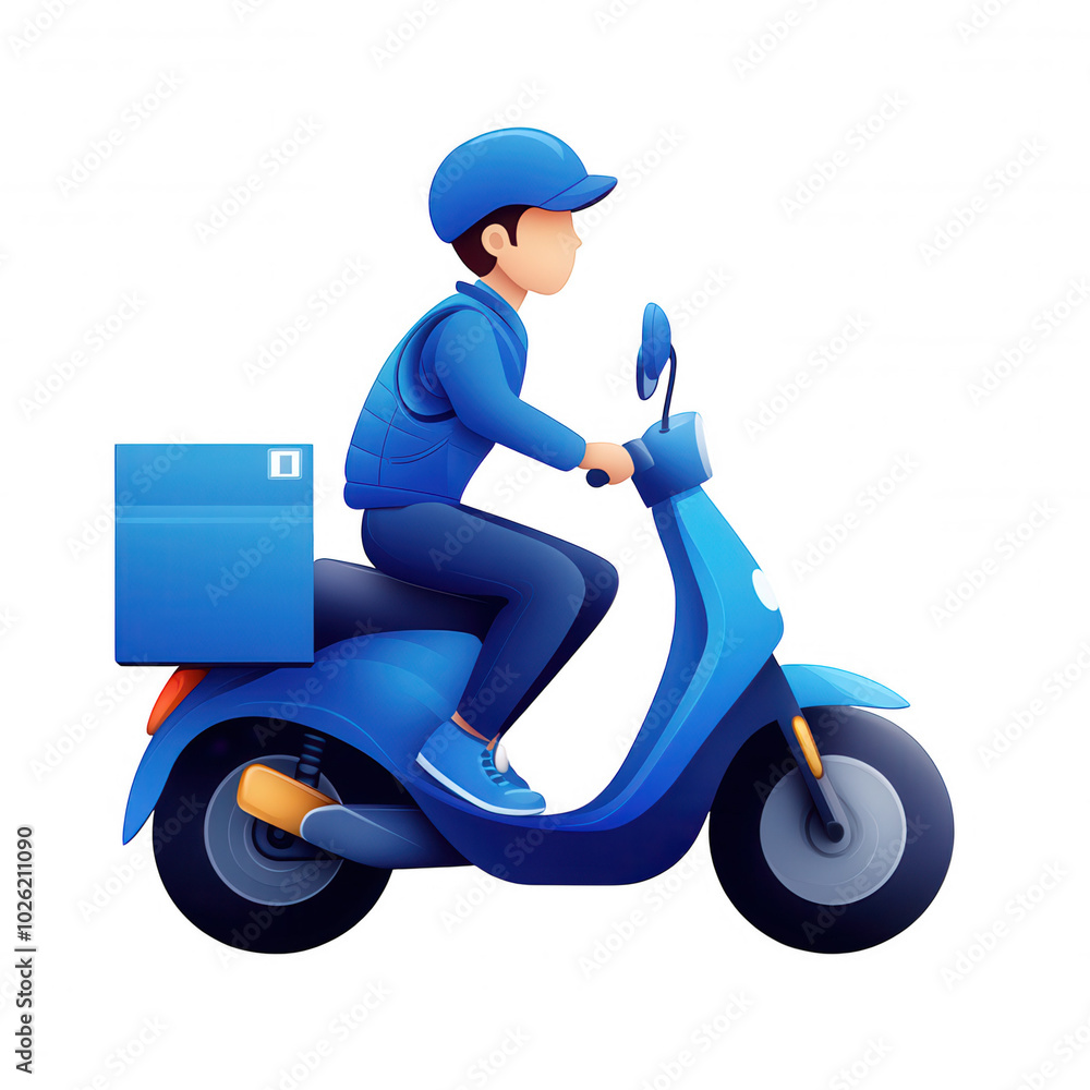 Blue Scooter Delivery Rider in City Streets Blue Scooter Delivery Rider in City Streets