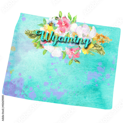 Wyoming watercolot illustration / flowered use state sublimation PNG 
