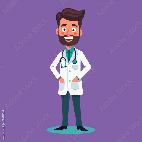 Cute cartoon full body vector doctor. 