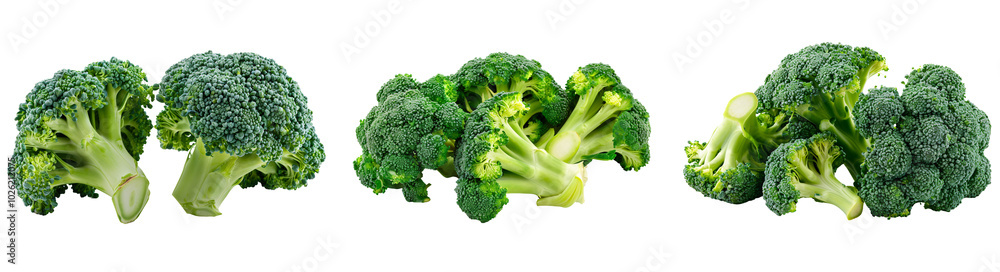 Fresh Broccoli Heads Isolated on White Background Fresh Broccoli Heads Isolated on White Background