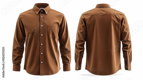 stunning brown shirt, long sleeve mockup with front and back views isolated clean white background