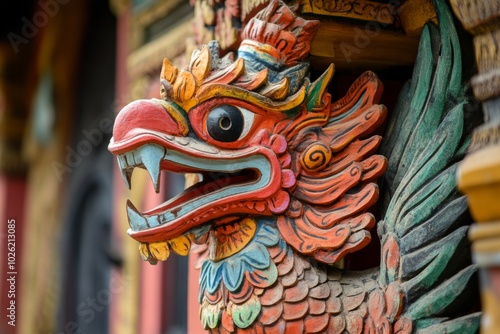 Colorful Dragon Statue on a Temple in Asia