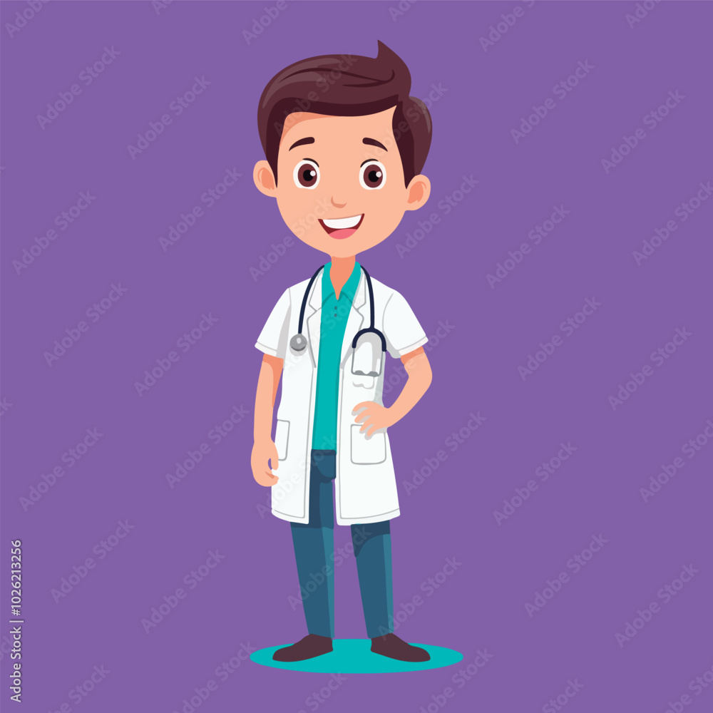 Cute cartoon full body vector doctor. 
