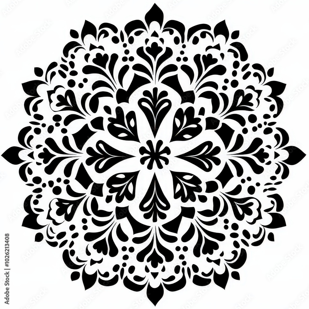 Fototapeta premium mandala pattern in black and white, illustration, wallpaper, abstract floral background