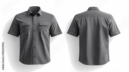 ecurity uniform shirt, short sleeve mockup with front and back views isolated clean white background photo