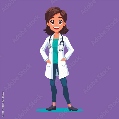 Cute cartoon full body vector doctor. 