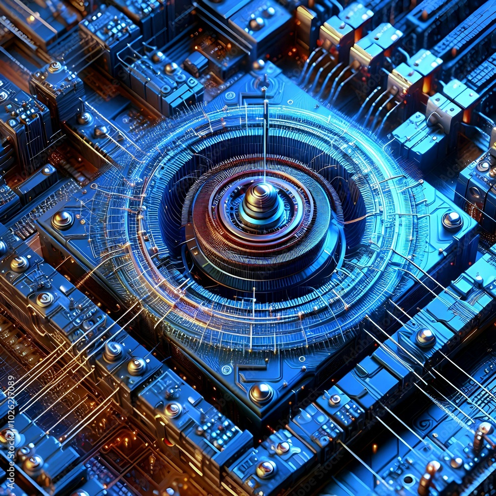 Fototapeta premium high tech chip, futuristic technology background texture with complex shapes