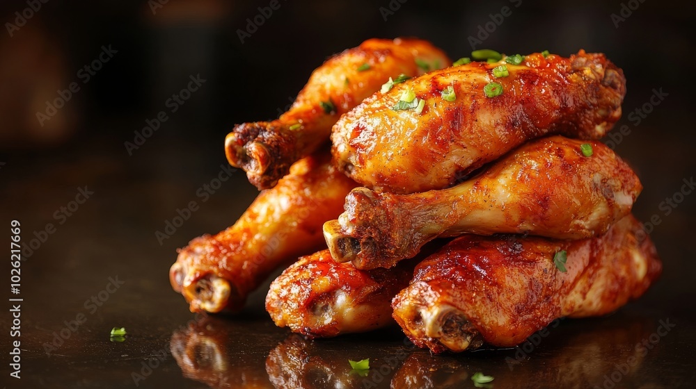 Close-up of Roasted Chicken Legs with Green Onions Close-up of Roasted Chicken Legs with Green Onions